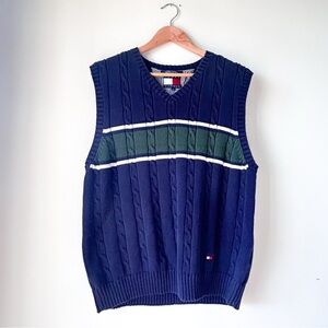 Tommy Hilfiger Mens Vintage 90s Y2K Cable Knit Sweater Vest Large